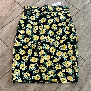 Ann Taylor Black Pencil Skirt with Yellow Floral Print